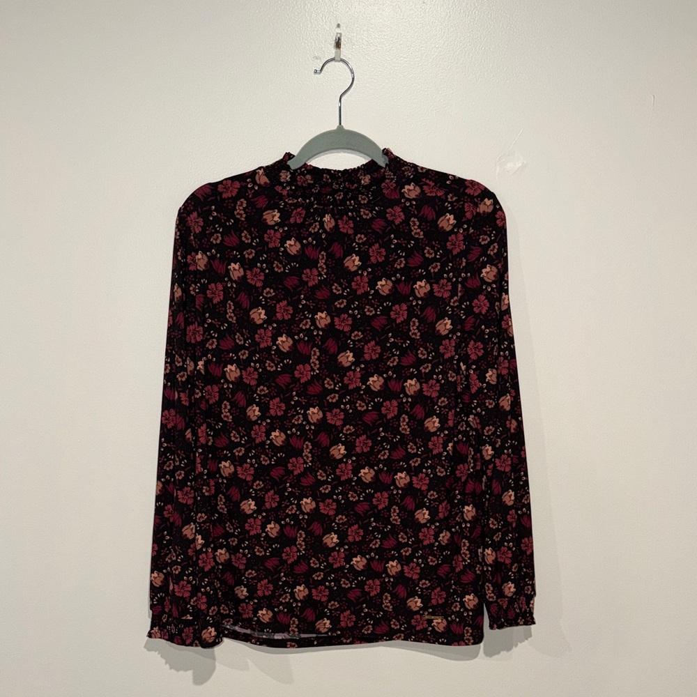 Anne Klein Black and Red Floral Blouse